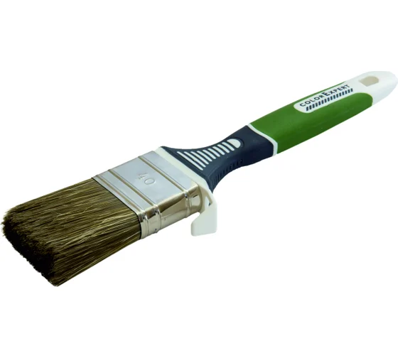 Кисть плоская 40х15мм прорезиненная ручка смешанный ворс зеленая Color Expert